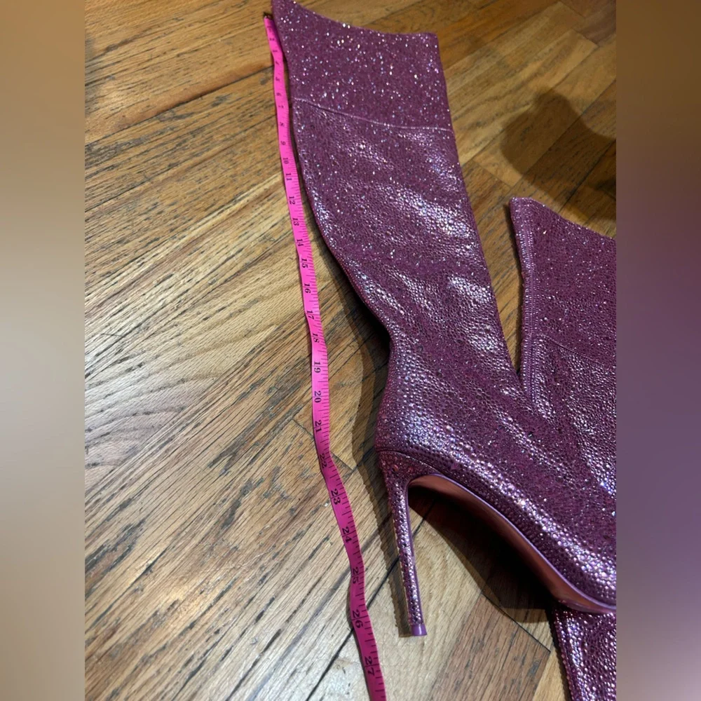 Steve Madden | Vivianne Pink Rhinestone Pointed-Toe Over-the-Knee Boots